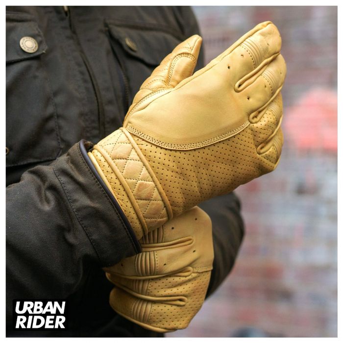 GOLDTOP Mens Short Bobber Leather Motorcycle Gloves Cruiser Style Harley Chopper Short Cuff Perforated Fleece Lined Gloves 