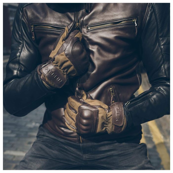 Black Merlin Creswell CE Wax Leather Waterproof Motorcycle Glove